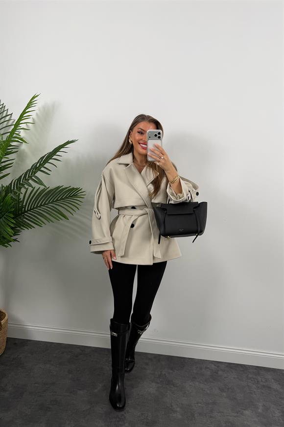 Premium Seri Pinterest Apoletli Kalın Kaşe Kaban Taş