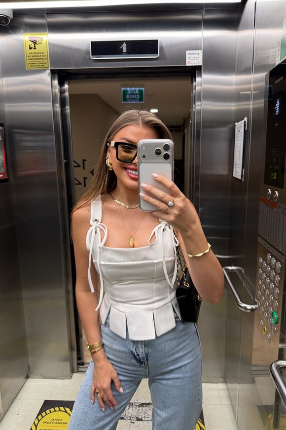 Premium Seri Tasarım Korse Bluz Beyaz