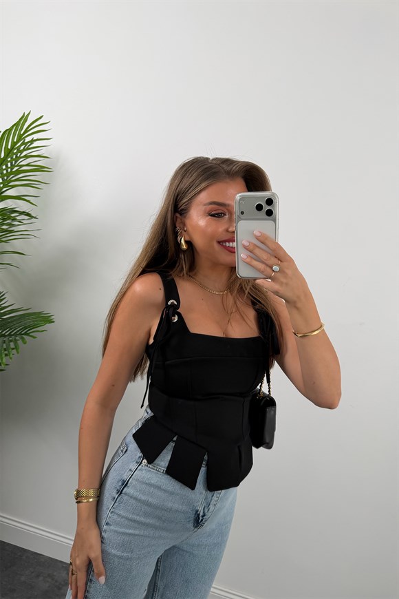Premium Seri Tasarım Korse Bluz Siyah