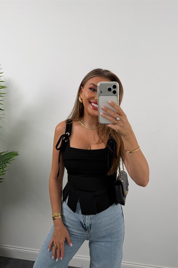 Premium Seri Tasarım Korse Bluz Siyah