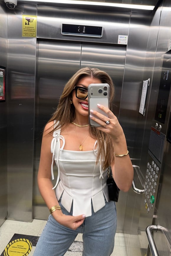 Premium Seri Tasarım Korse Bluz Beyaz