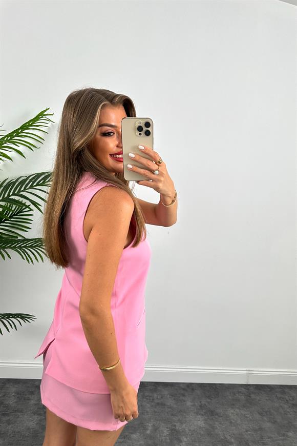 Premium Seri Pinterest Model Etek Yelek Takım Pembe