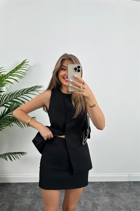 Premium Seri Pinterest Model Etek Yelek Takım Siyah