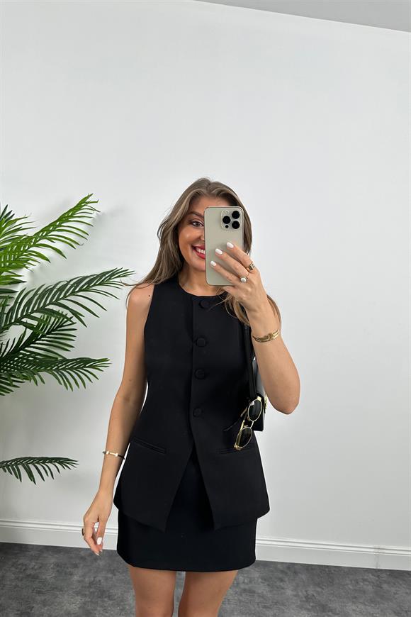 Premium Seri Pinterest Model Etek Yelek Takım Siyah