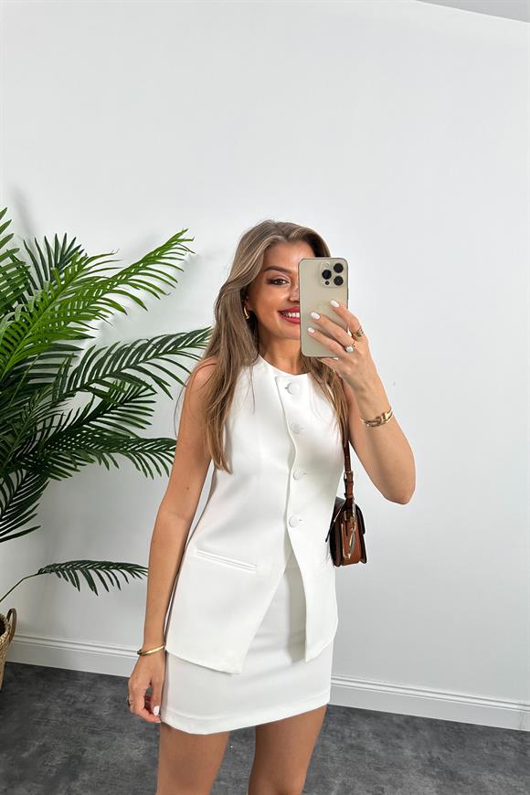 Premium Seri Pinterest Model Etek Yelek Takım Beyaz