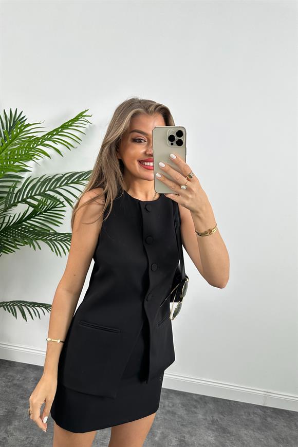 Premium Seri Pinterest Model Etek Yelek Takım Siyah