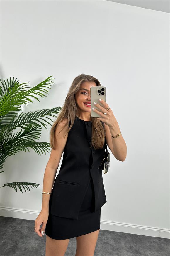 Premium Seri Pinterest Model Etek Yelek Takım Siyah
