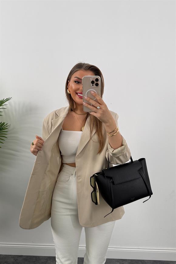 Premium Seri Pinterest Model Oversize Poliviskon Blazer Ceket Taş