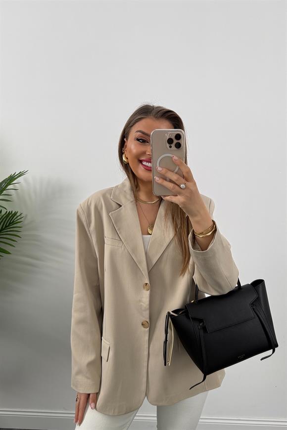 Premium Seri Pinterest Model Oversize Poliviskon Blazer Ceket Taş