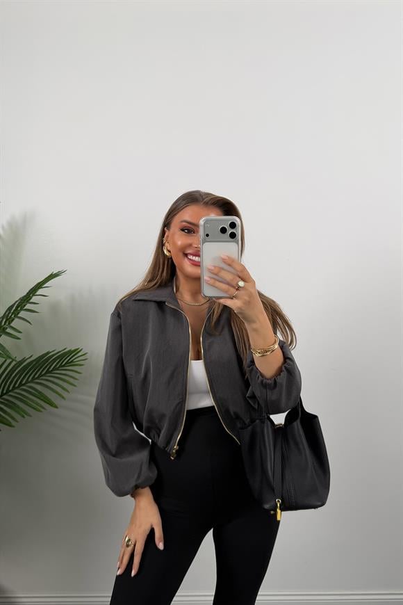 Premium Seri Poliviskon Bomber Ceket Antrasit