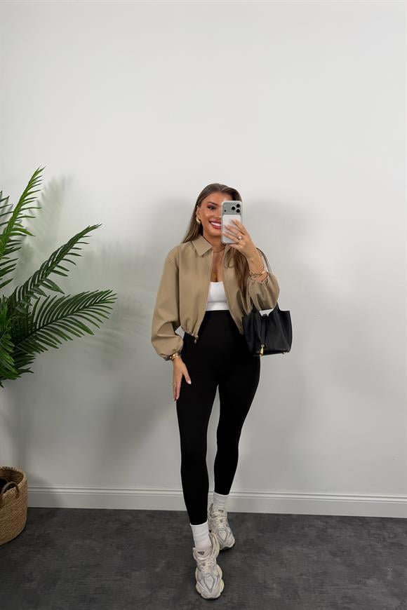 Premium Seri Poliviskon Bomber Ceket Camel