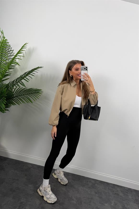 Premium Seri Poliviskon Bomber Ceket Camel