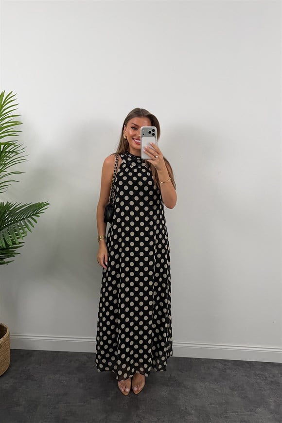 Premium Seri Puantiyeli Maxi Şifon Elbise