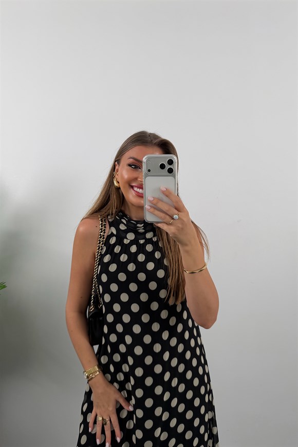 Premium Seri Puantiyeli Maxi Şifon Elbise