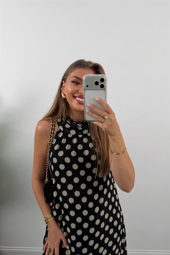 Premium Seri Puantiyeli Maxi Şifon Elbise