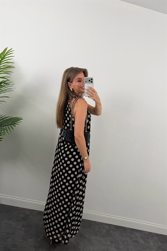 Premium Seri Puantiyeli Maxi Şifon Elbise