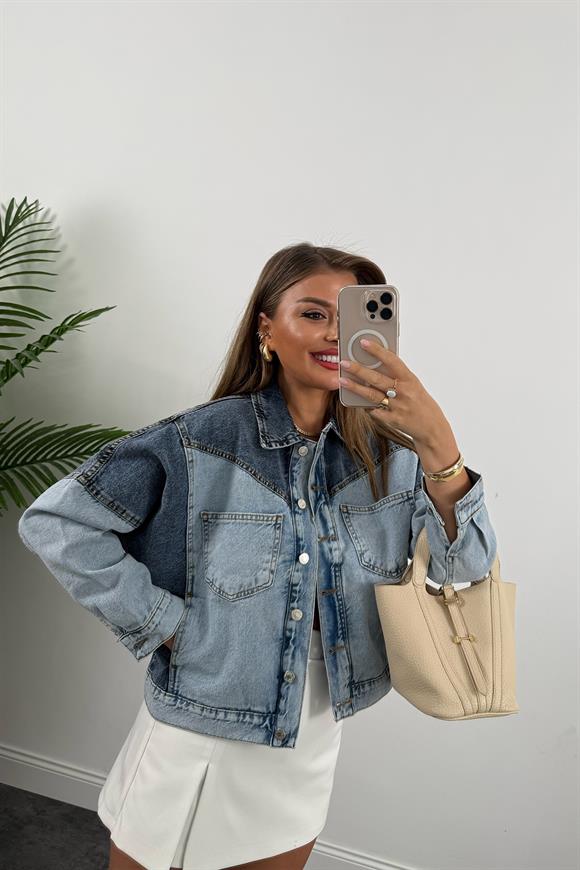 Premium Seri Renk Geçişli Retro Jean Ceket