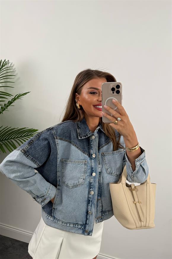 Premium Seri Renk Geçişli Retro Jean Ceket