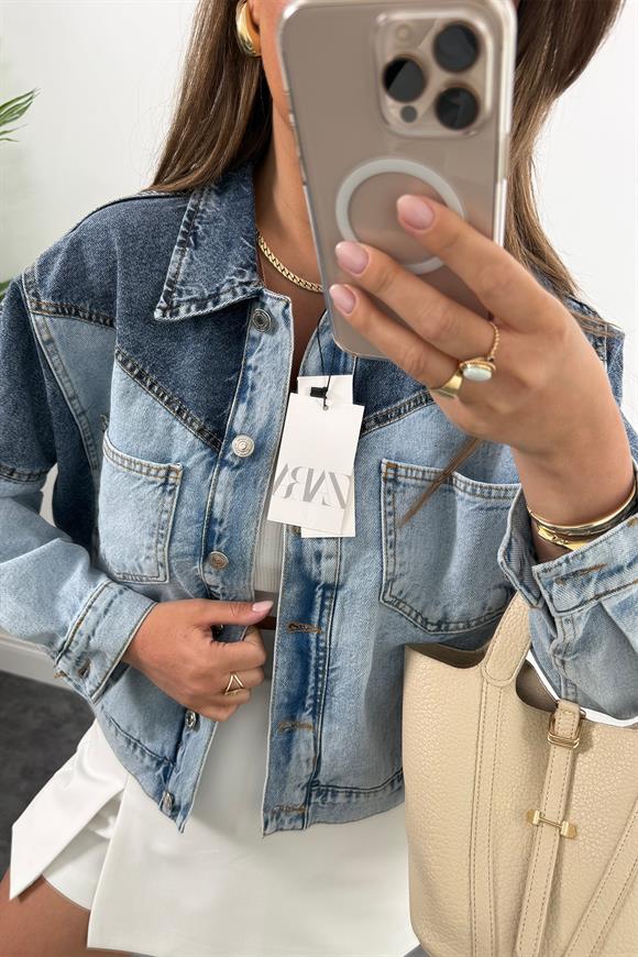 Premium Seri Renk Geçişli Retro Jean Ceket