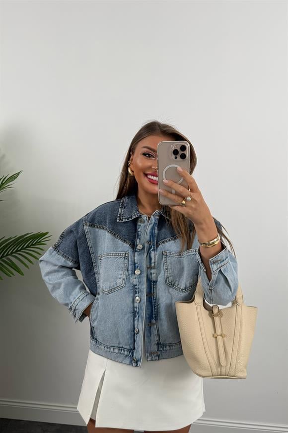 Premium Seri Renk Geçişli Retro Jean Ceket