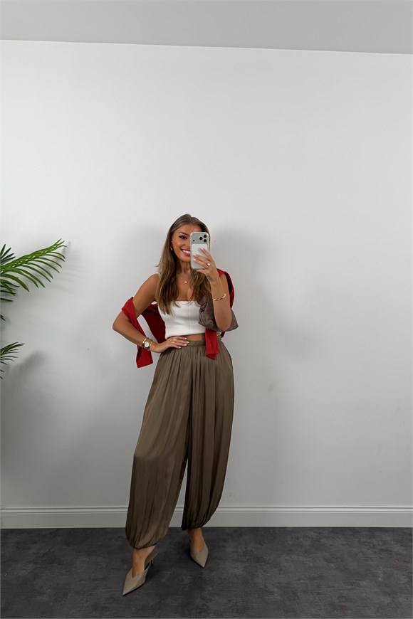 Premium Seri Saten Şalvar Pantolon Haki