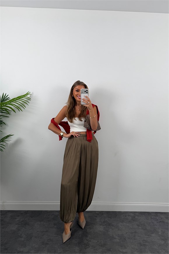 Premium Seri Saten Şalvar Pantolon Haki
