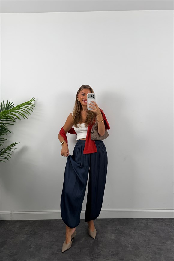 Premium Seri Saten Şalvar Pantolon Lacivert