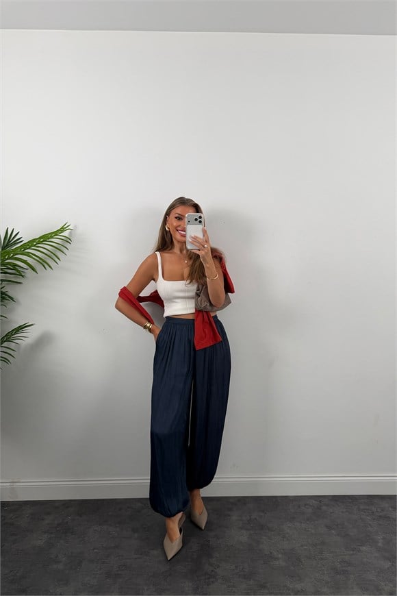 Premium Seri Saten Şalvar Pantolon Lacivert