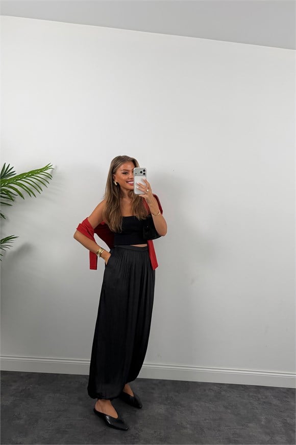Premium Seri Saten Şalvar Pantolon Siyah
