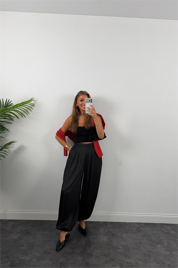 Premium Seri Saten Şalvar Pantolon Siyah