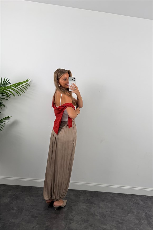 Premium Seri Saten Şalvar Pantolon Vizon
