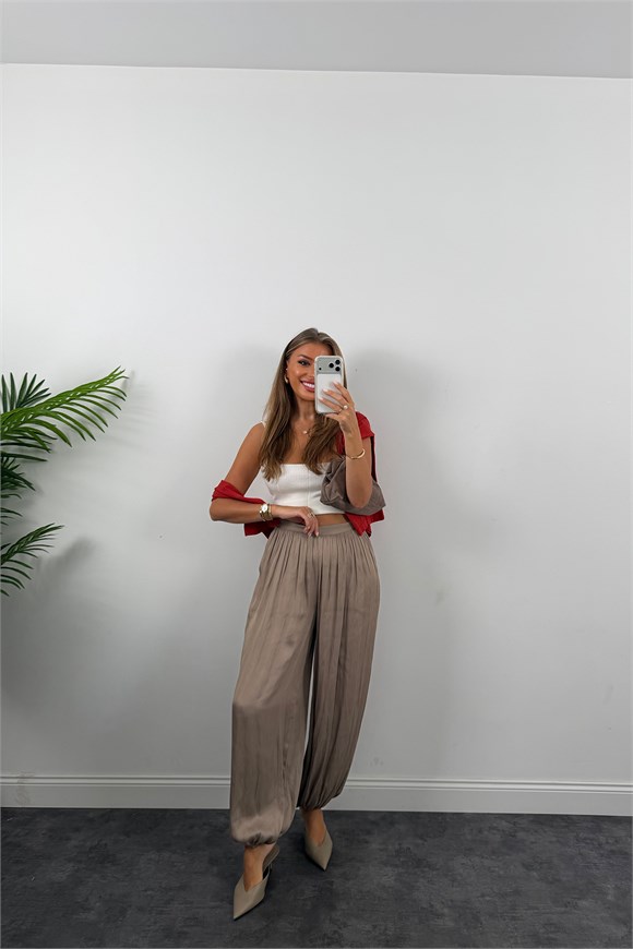 Premium Seri Saten Şalvar Pantolon Vizon