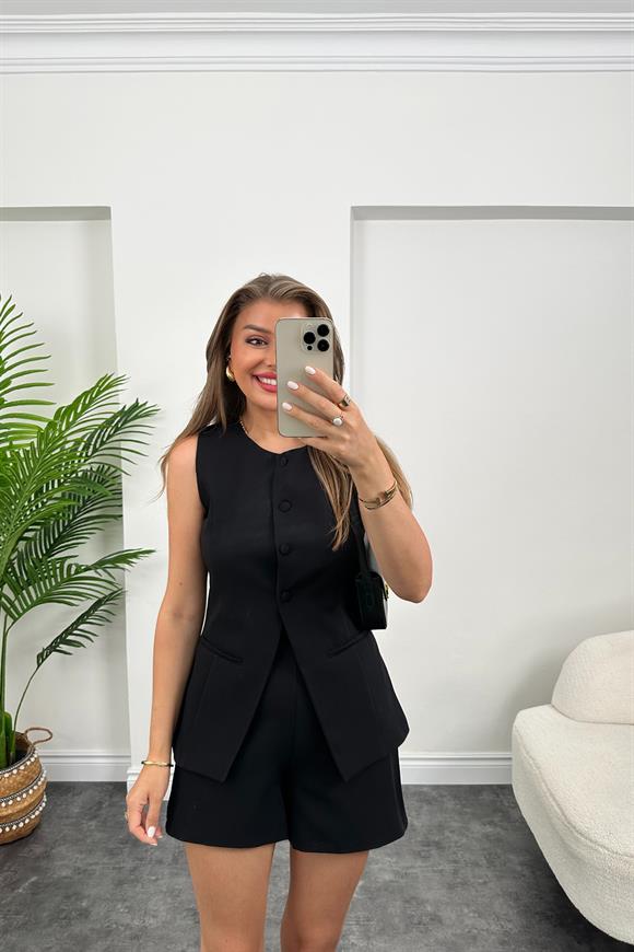 Premium Seri Şehir Boy Şort Yelek Pinterest Takım Siyah