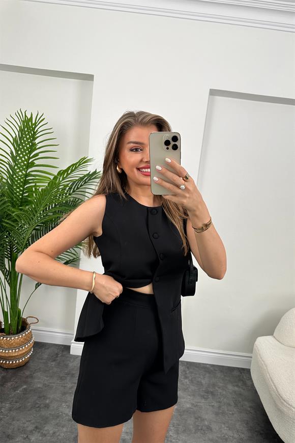 Premium Seri Şehir Boy Şort Yelek Pinterest Takım Siyah