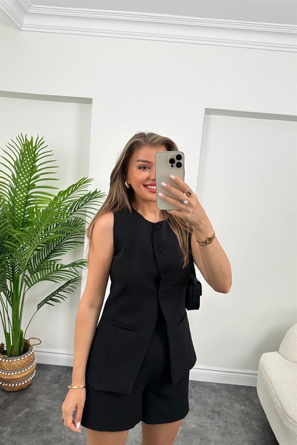 Premium Seri Şehir Boy Şort Yelek Pinterest Takım Siyah