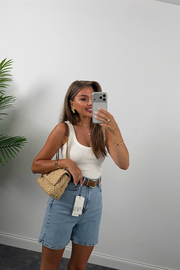 Premium Seri Şehir Boy Yüksek Bel Mom Şort 501 Mavi 1006