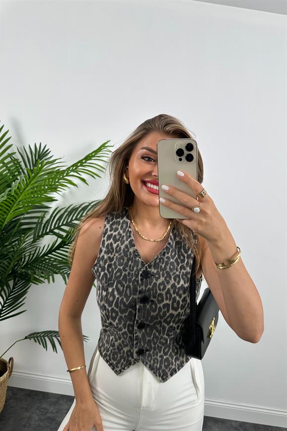 Premium Seri Soluk Efenkt Leopar Jean Yelek