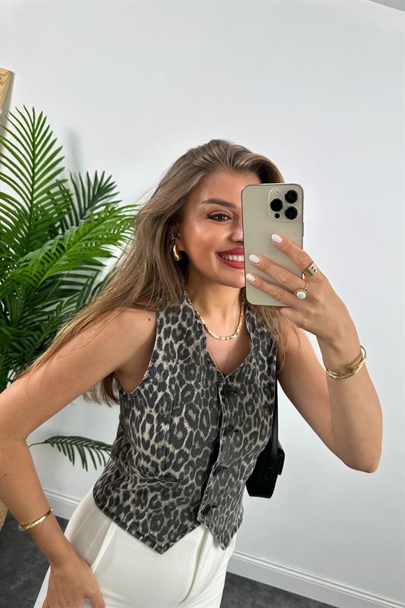 Premium Seri Soluk Efenkt Leopar Jean Yelek