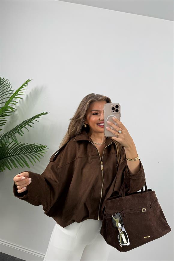Premium Seri Süet Bomber Ceket Acı Kahve