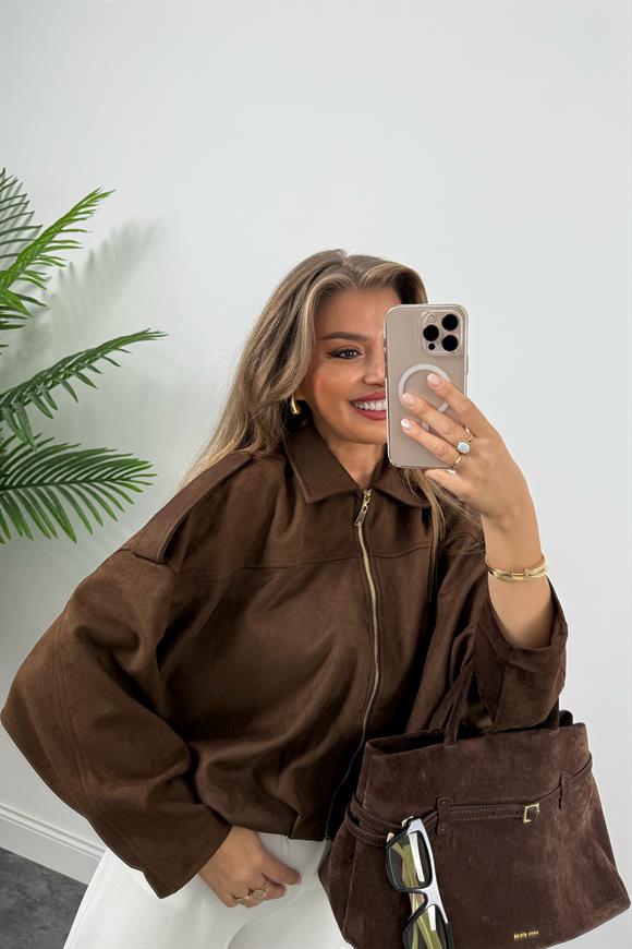 Premium Seri Süet Bomber Ceket Acı Kahve