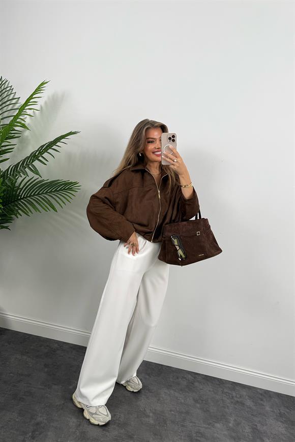 Premium Seri Süet Bomber Ceket Acı Kahve