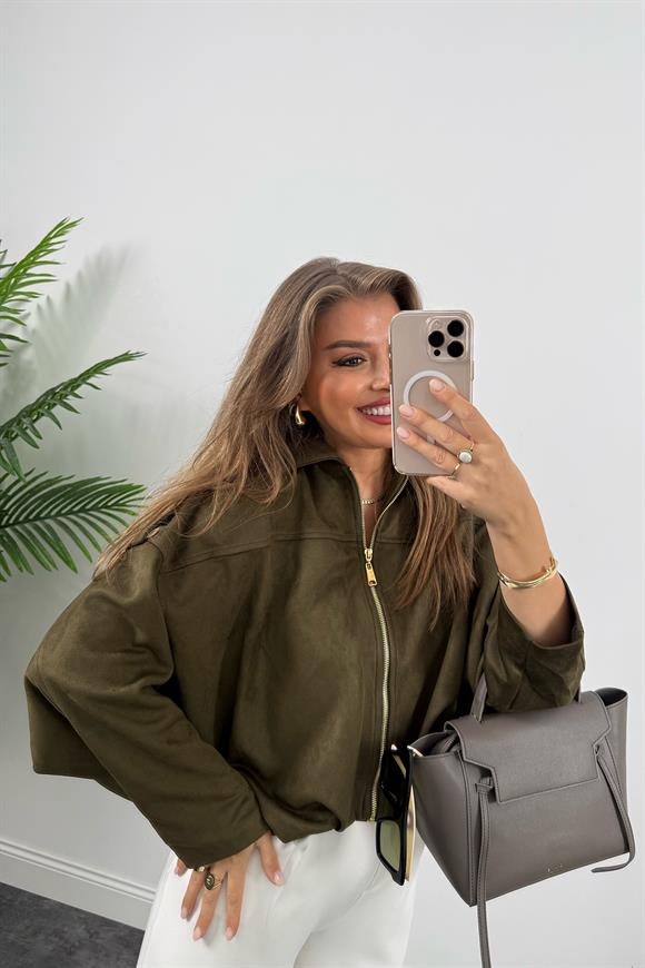 Premium Seri Süet Bomber Ceket Haki