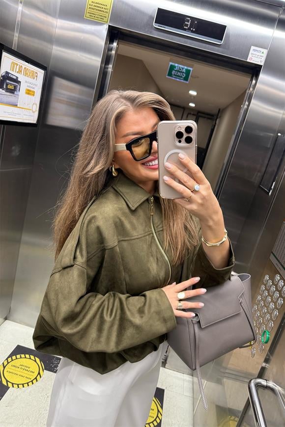 Premium Seri Süet Bomber Ceket Haki