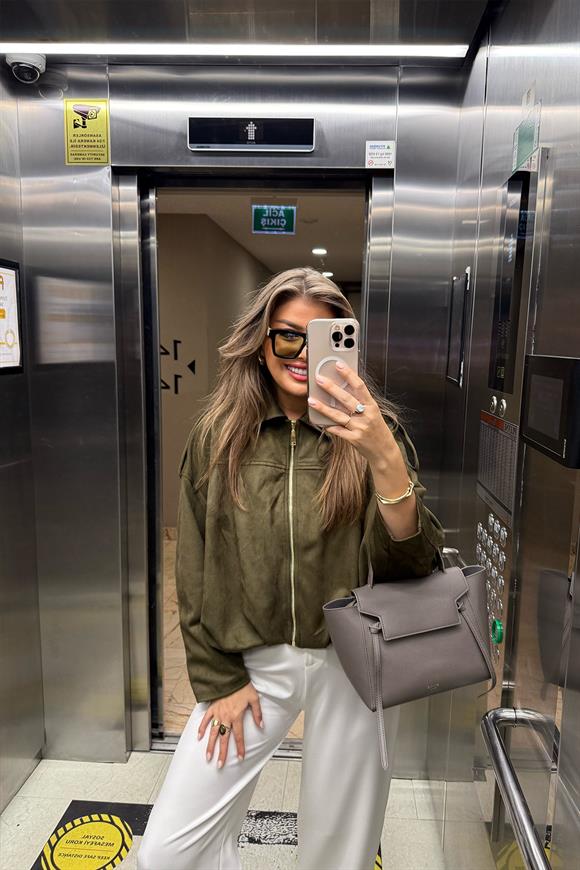 Premium Seri Süet Bomber Ceket Haki