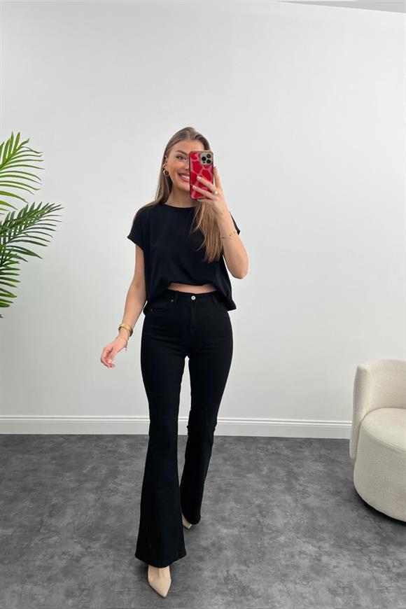 Premium Seri Süper Black Ultra Yüksek Bel İspanyol Jean Siyah