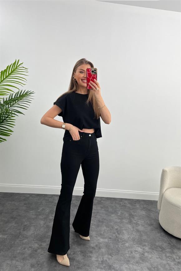 Premium Seri Süper Black Ultra Yüksek Bel İspanyol Jean Siyah