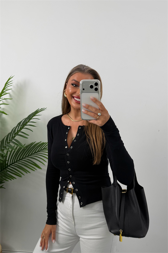 Premium Seri Tam Pamuklu Full Çıtçıtlı Uzun Kol Basic Siyah