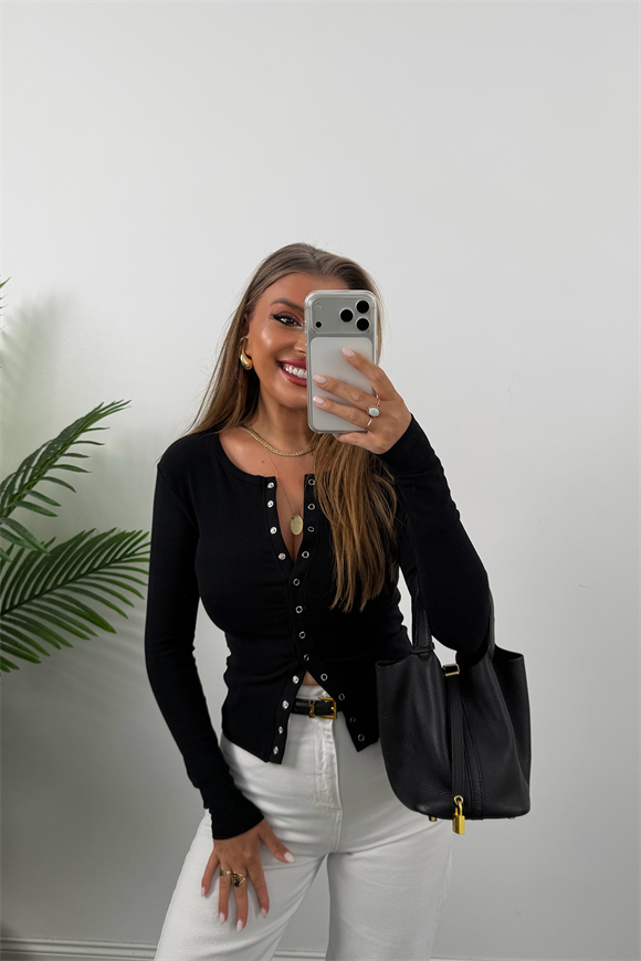 Premium Seri Tam Pamuklu Full Çıtçıtlı Uzun Kol Basic Siyah