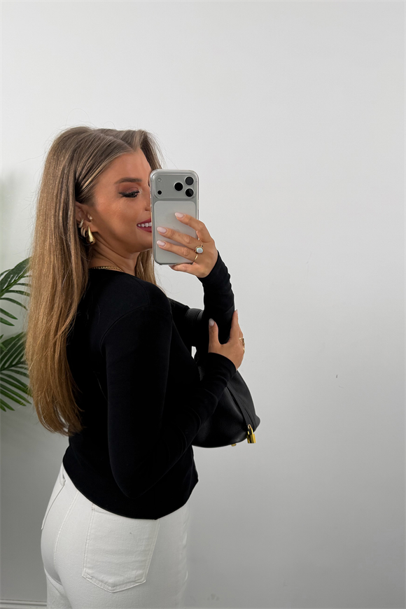 Premium Seri Tam Pamuklu Full Çıtçıtlı Uzun Kol Basic Siyah