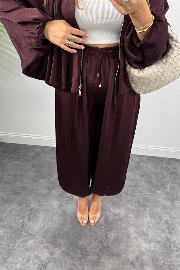 Premium Seri Tasarım Saten Şalvar Pantolon Mürdüm